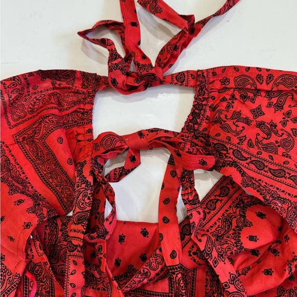 Soft Sport NWOT bandana print red tie back crop top size 3X - Picture 9 of 13